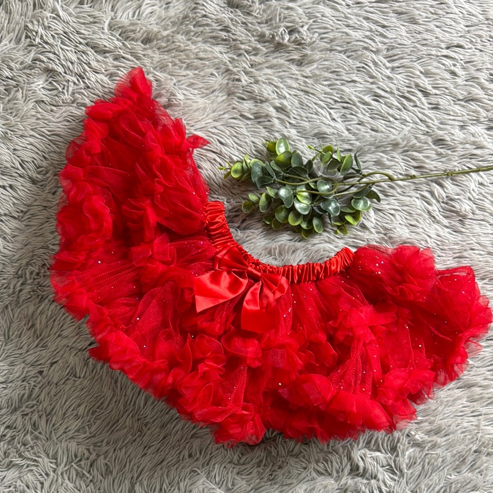 Red Ruffled glitter Tutu Skirt girls size S